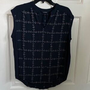 Lucky Brand Navy Geometric Blouse